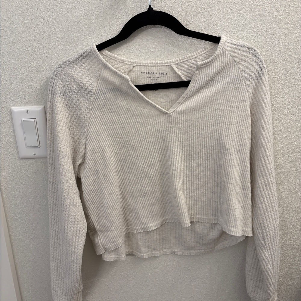 American Eagle Outfitters Cream Ribbed Crop Top
